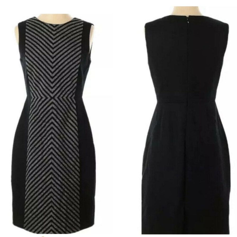 J. Crew Black Wool-blend Dress with Chevron Gray Panel